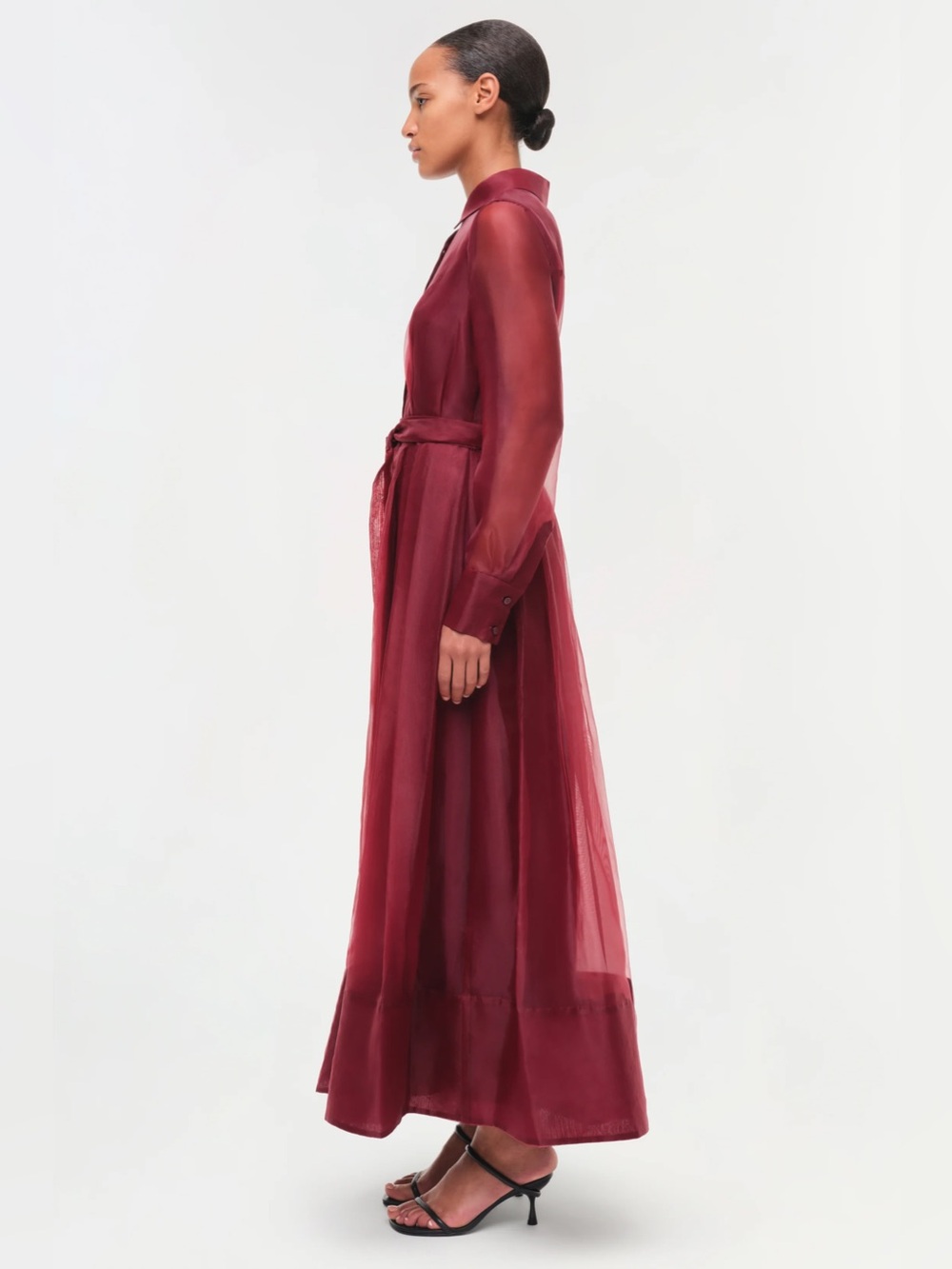 NEW SIMKHAI Montgomery Organza Belted Midi Dress Gown, Oxblood Wine Red 6 - Picture 3 of 14